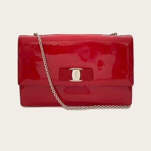 Salvatore Ferragamo Ginny Vara Bow Red Patent Leather Bag